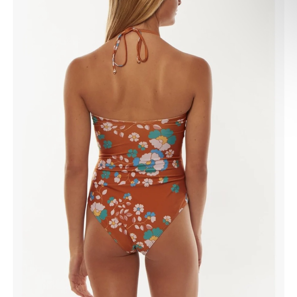 Strapless Floral One-Piece Swimsuit - Rust Floral - Picture 2 of 11